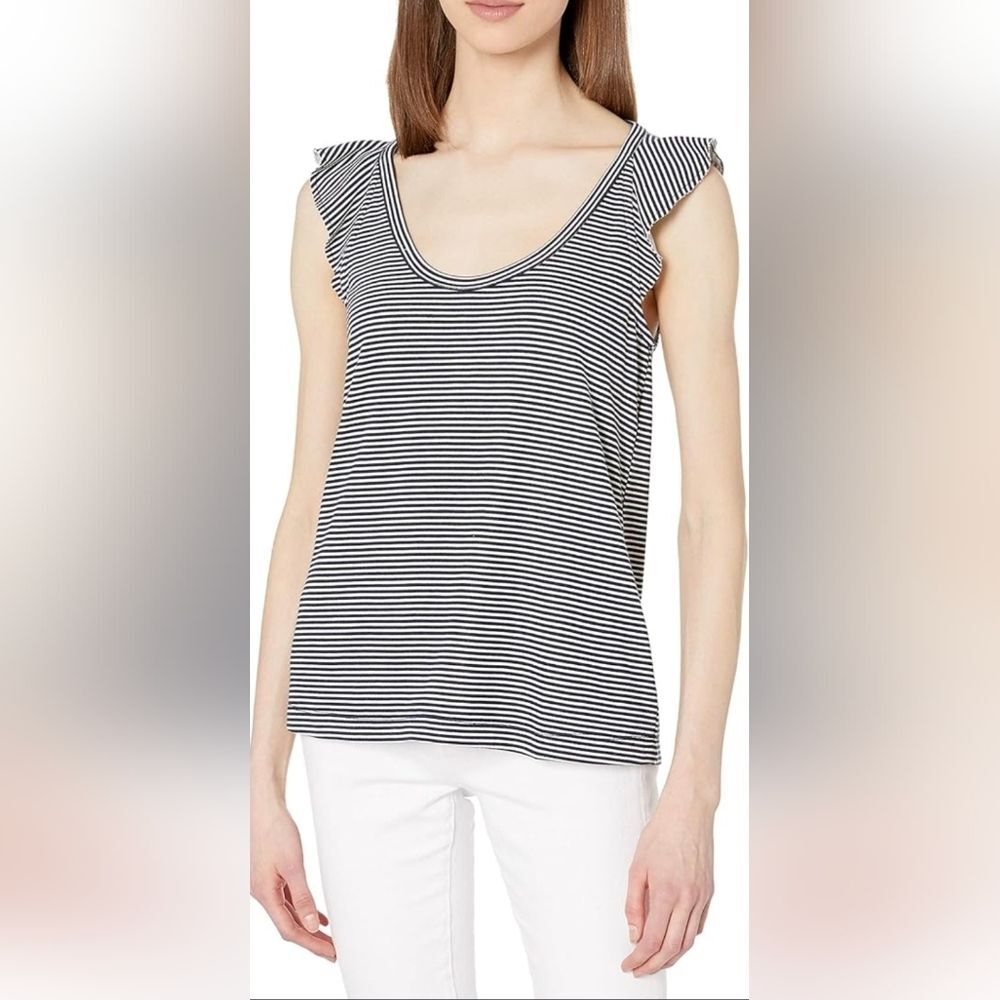 Paige Jemima Tank Black White Scoopneck Nautical Size Medium